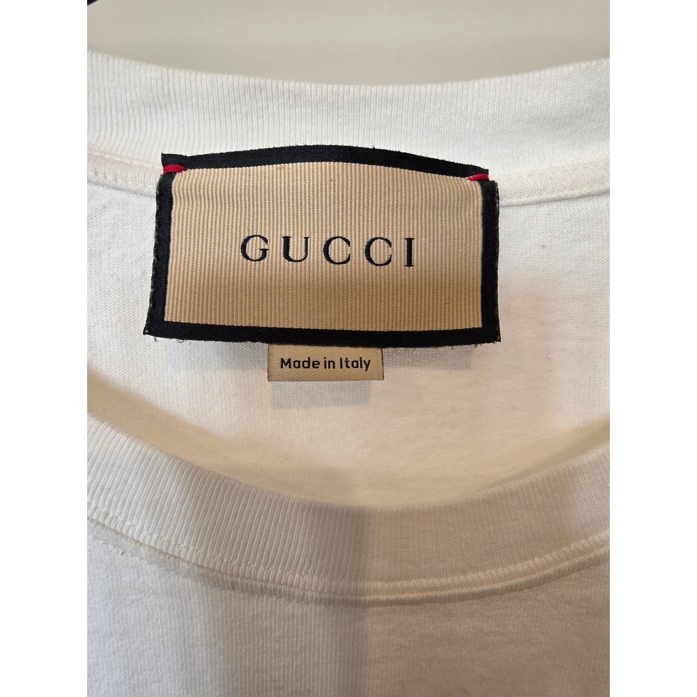 Gucci Off White Red Blue Stripe Logo T Shirt Men's sz L Made in Italy Luxury - Picture 7 of 13